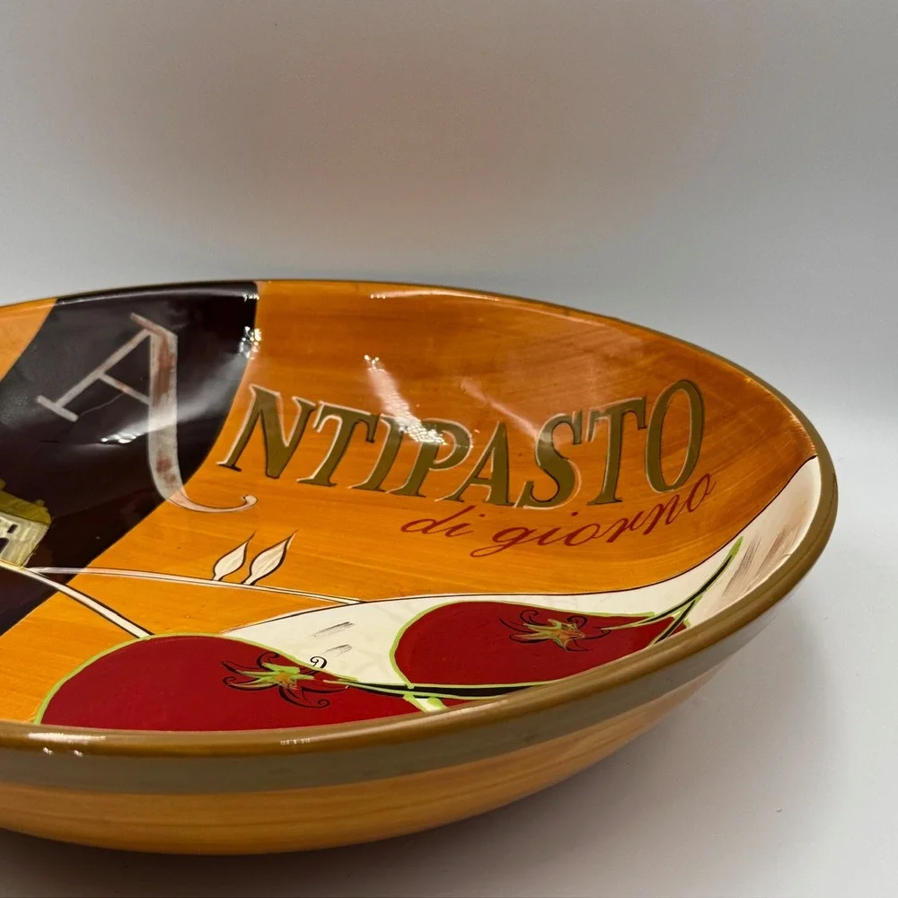 Antipasto di Giorno Italian Ceramic Serving Bowl Tomato Countryside Hand Painted